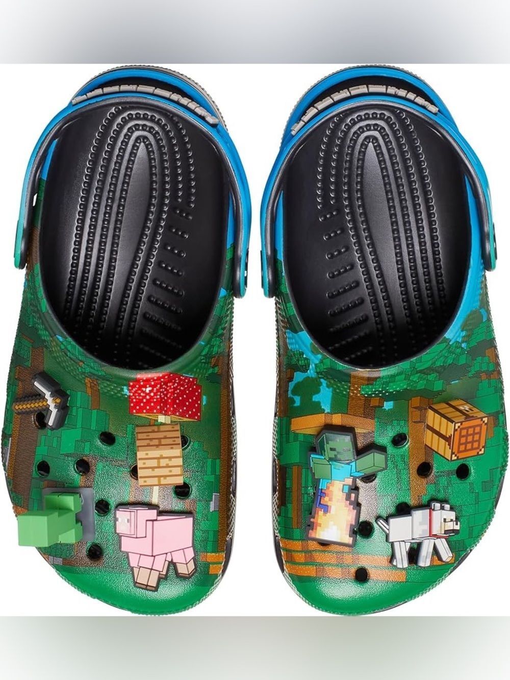 CROCS Green and Black Minecraft Kids Clog with Jibbitz J 3 Size